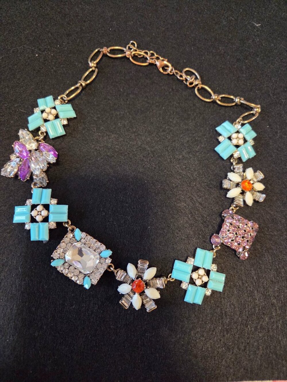 Vintage J Crew Colorful Crystal Flower Necklace